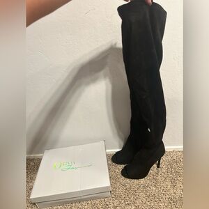 Black Suede Knee High Boots